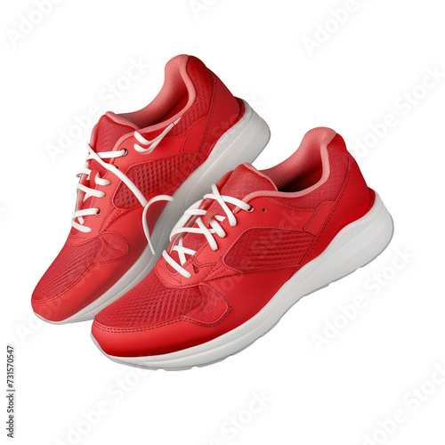 red running sneakers mockup, isolated on transparent background