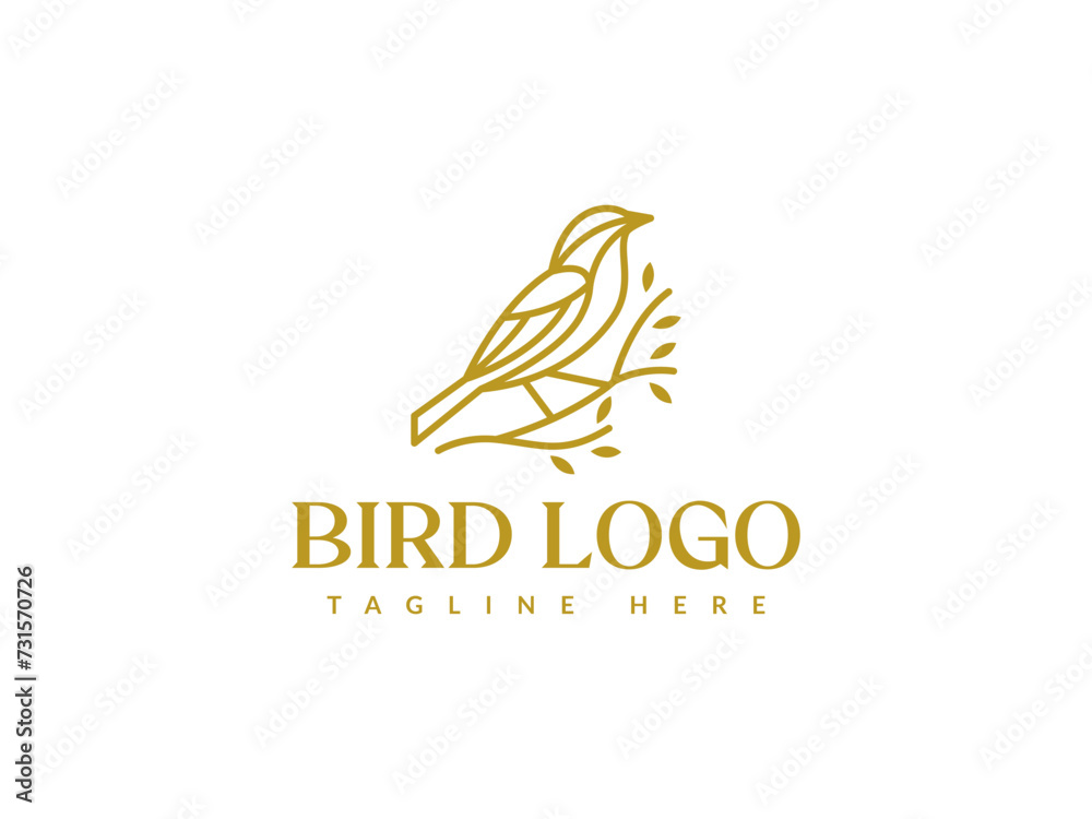 Fototapeta premium bird line logo vector illustration. bird with tree branch logo template