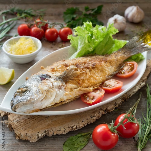 Mediterranean Healthy Fare: Crispy Fish and Fresh Vegetables