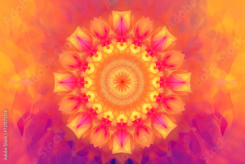 AI generated illustration of an intricate orange design inside a kaleidoscopic mandala