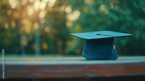 A serene composition with a solitary graduation cap, evoking a sense of pride...