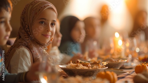 Warm images capturing families and friends coming together for the evening meal to break their fast