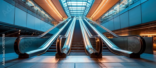 Escalators are found in various locations like office buildings, shopping malls, and subway stations. photo