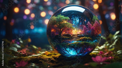 Beautiful Nature beauty captured in a glowing sphere, Ai photo.