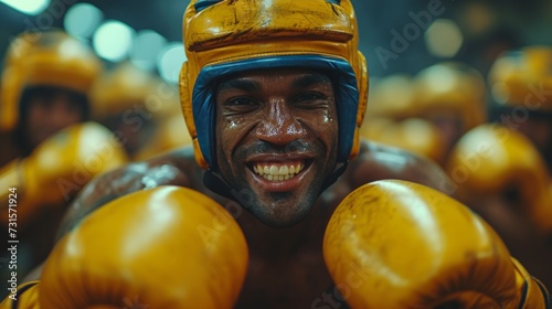 Fighters showcasing their joy, smiling brightly as they face the camera