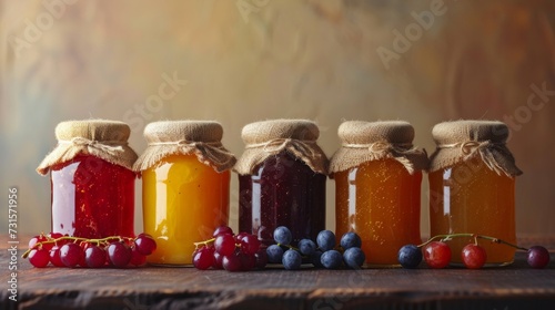 Simple setups featuring jars filled with assorted jams, adding a touch of tra...