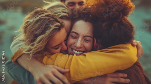 Heartwarming images of friends embracing each other in a tight group hug