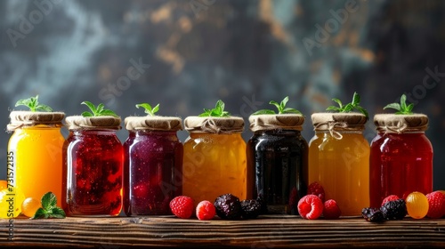 Simple backgrounds adorned with jars brimming with flavorful jams
