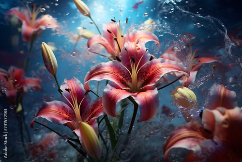 Lily flower in water drops Generation AI 
