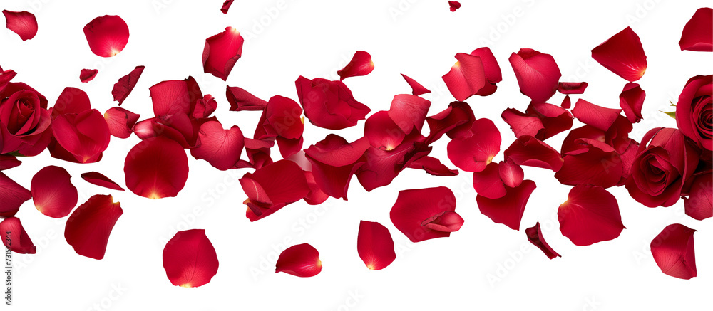 strip of scattered red rose petals, isolated on transparent background ...