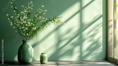 Minimalist decor with touches of green, creating a contemporary ambiance for ...