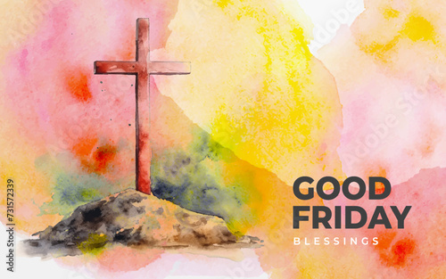 Good Friday background, it is finished watercolor background with Cross, crucifix on Good Friday, vector design illustration