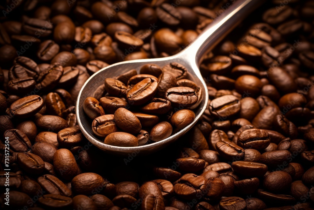 Fototapeta premium https://s.mj.run/PpYepSLUEBA Photo spoon with freshly roasted coffee beans ultra HD --ar 3:2 Job ID: 3c8a41f5-d3c9-47f0-b124-204d7f4429e8