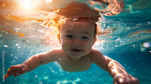 Underwater Escapade Kid's Playful Pool Submersion © silvia