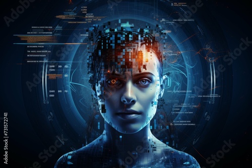 A conceptual tech background of Artificial Intelligence, head human logo, blue colors theme --ar 3:2 Job ID: 81b8c278-39f3-4210-9763-72dd1ec58057
