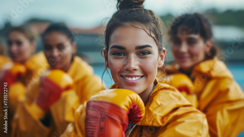 Fighters showcasing their joy, smiling brightly as they face the camera