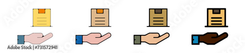 Icones symbole logo colis carton livrer main couleur