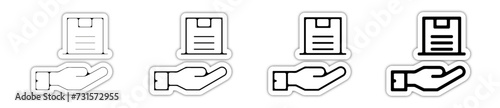 Icones symbole logo colis carton livrer main relief