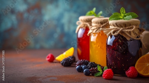 Simple backgrounds adorned with jars brimming with flavorful jams