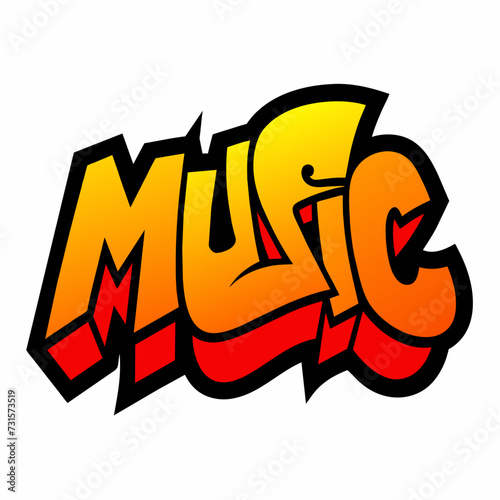 The word MUSIC in street art graffiti lettering vector image style on a white background.