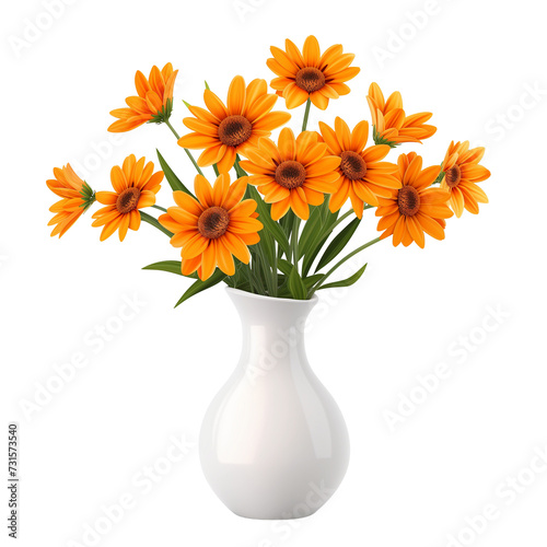 vase with beautiful orange flowers, isolated on transparent background. © SRITE KHATUN