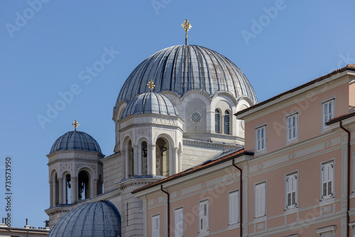 Dome of Orthodox Saint Spyridon Church located at Piazza Sant'Antonio Nuovo, Trieste, Italy photo