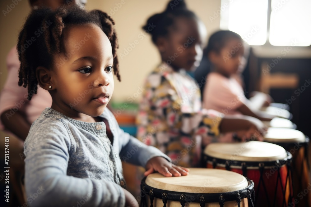 Fototapeta premium shot of a young children learning music in a class