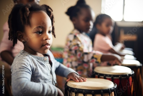shot of a young children learning music in a class photo