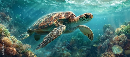 Stunning aquatic scene featuring a reef-dwelling turtle.