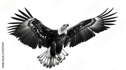 Majestic eagle in flight, black and white photo realistic illustration. perfect for wildlife themed projects and nature enthusiasts. AI © Irina Ukrainets