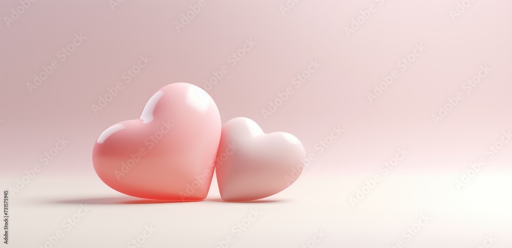 Two pink heart shape on pink wall and floor minimal