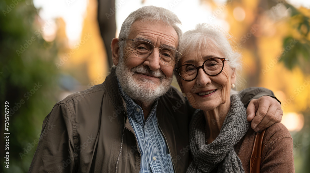 Portrait of Happy senior couple at summer park Portrait of Happy senior couple at summer park