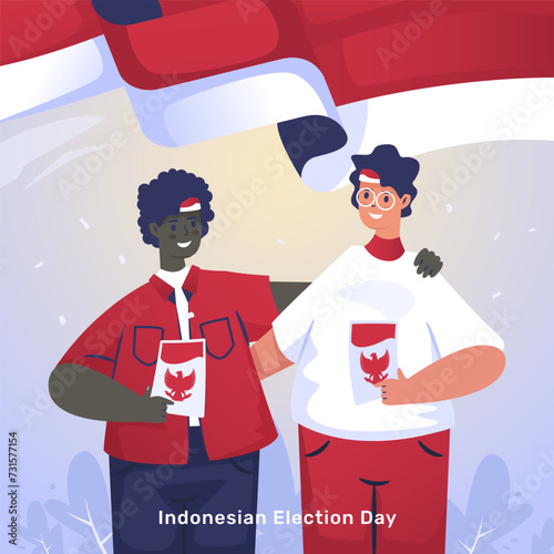 Friendship ethnic differences celebrates Indonesian election day illustration