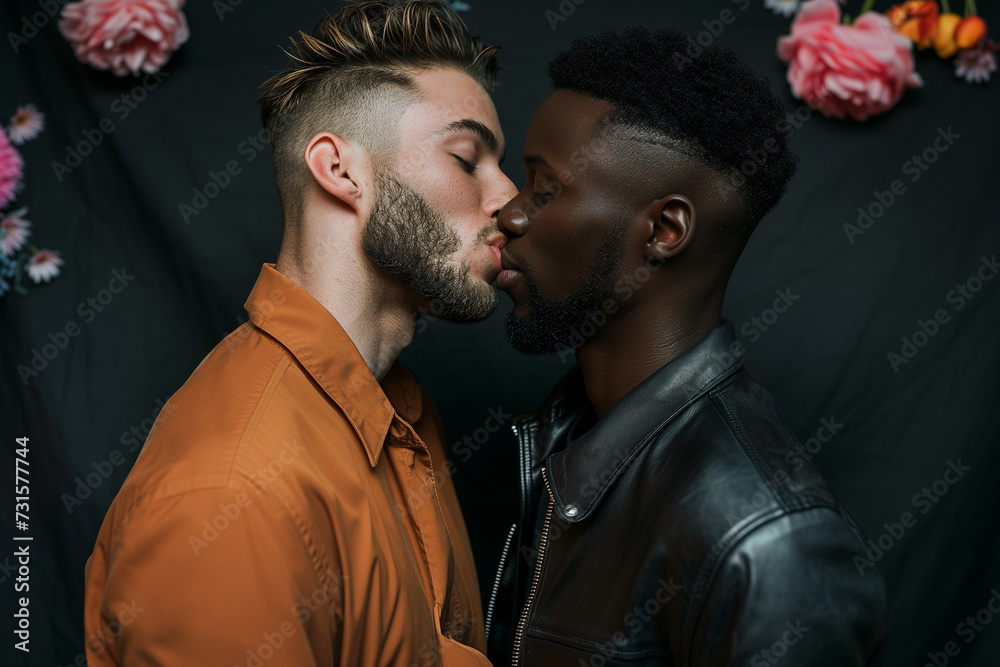 True Harmony Intimate Close-Up of Gay Men Sharing a Passionate Kiss