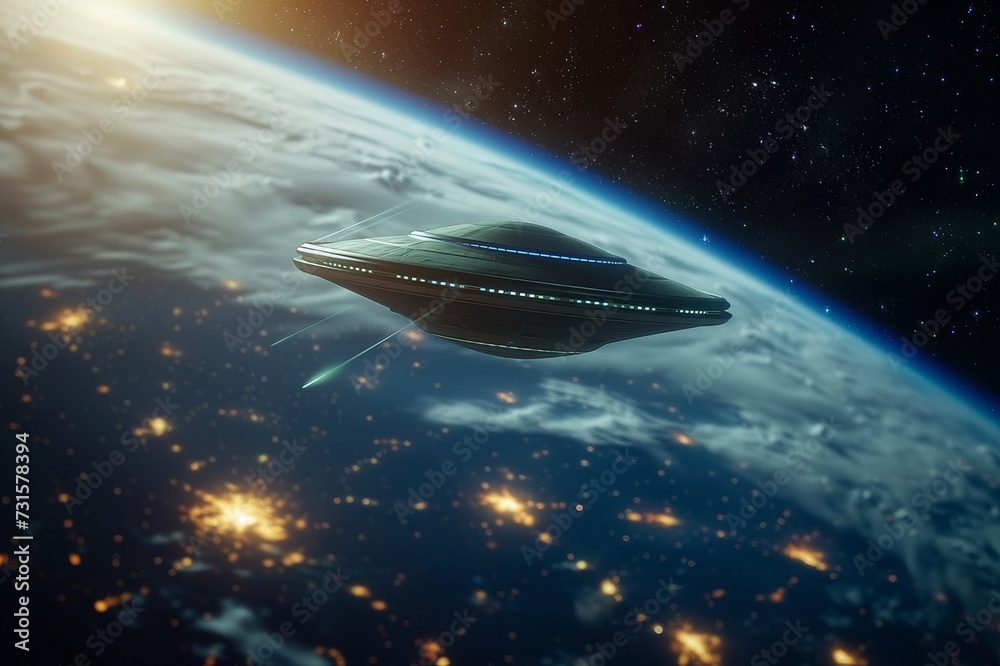 UFO and aliens are a saucer and hovering over a field UFO and aliens are a saucer and hovering over a field
