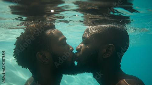 Underwater Passion Intimate Moment of Love with a Homosexual Couple Kissing