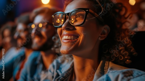 Smiling friends enjoy classic films, transported back in time by timeless tal...