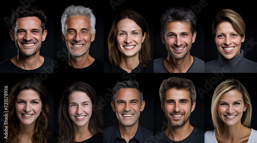Portraits of happy smiling men and women in front of a black background. Headshots © Argun Stock Photos