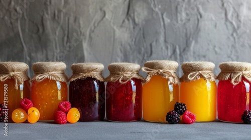 Minimalist backdrops adorned with jars of vibrant fruit jams