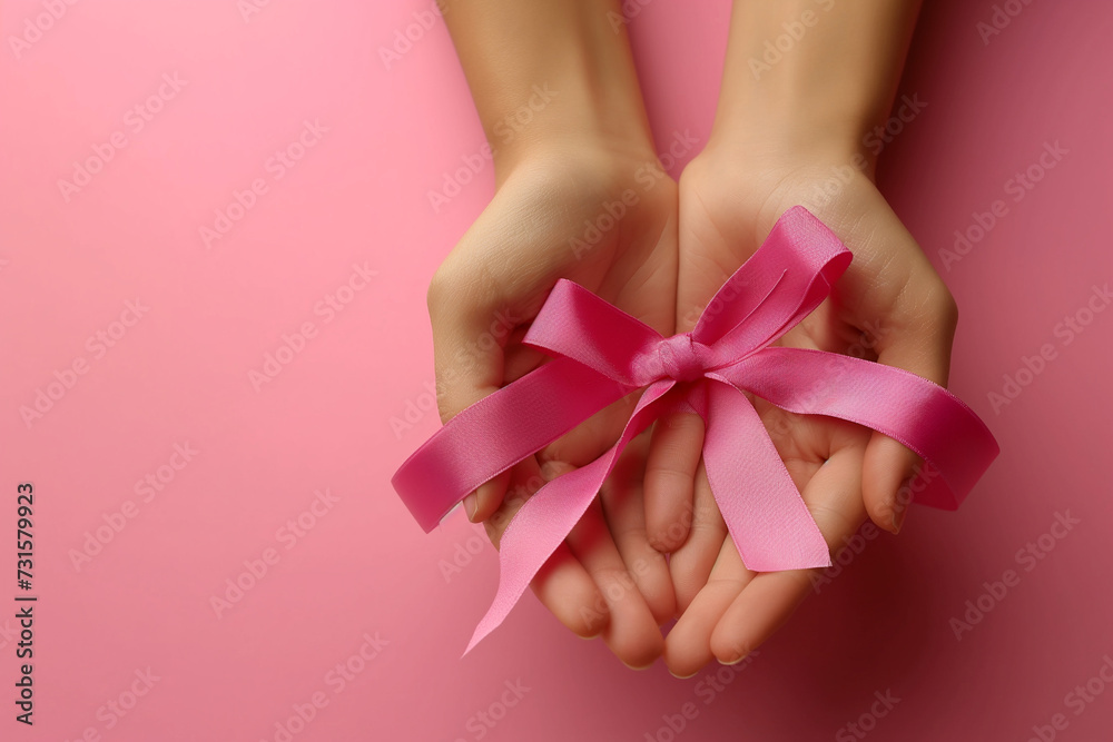 Realistic pink ribbon, breast cancer awareness symbol with luxury background, Ai generated concept image Realistic pink ribbon, breast cancer awareness symbol with luxury background, Ai generated concept image