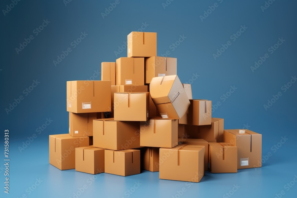 Pile of cardboard boxes 3D render image isolated on clean studio background