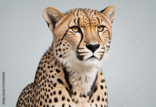 Cheetah sitted, isolated, front view, transparent background, wild cat 