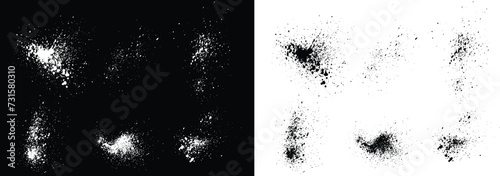 Realistic collection of decorative black and white vector brush stroke ink splatter dirty stain background. splash grunge banner