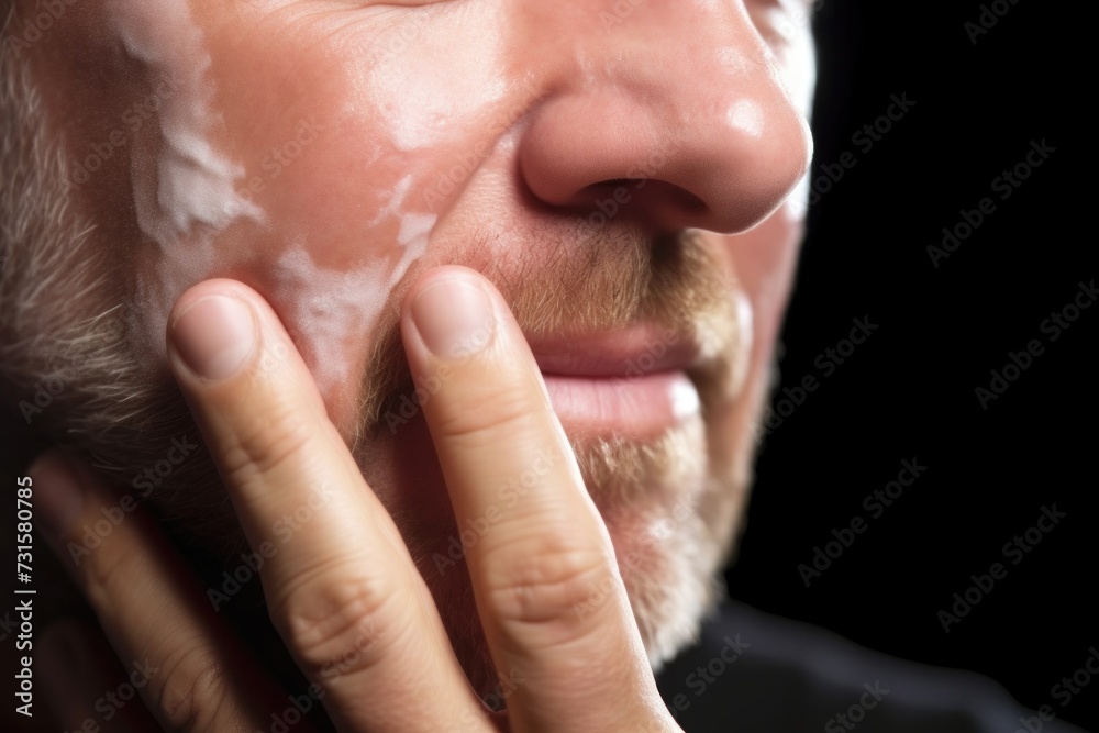 closeup shot of an unidentifiable man applying lotion to his face