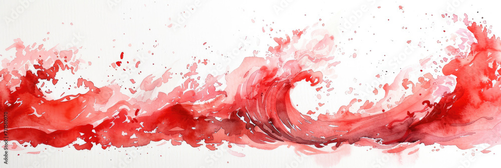 red ocean water wave copy space for text. Isolated blue, teal, red happy cartoon wave for pool party or ocean beach travel. Web banner, backdrop, background graphic baner poster template design