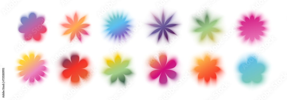 Set of icons in the form of flowers. Blurred silhouettes of flowers. Gradient colors. Sign design. Blurred effect. Vector Set of icons in the form of flowers. Blurred silhouettes of flowers. Gradient colors. Sign design. Blurred effect. Vector