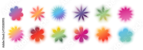 Set of icons in the form of flowers. Blurred silhouettes of flowers. Gradient colors. Sign design. Blurred effect. Vector