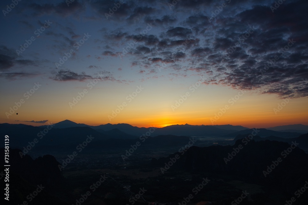 Vang Vieng, Laos at Big Pha Ngern View Point Top. Sunning view early morning, view until Nam Ngum Vang Vieng, Laos at Big Pha Ngern View Point Top. Sunning view early morning, view until Nam Ngum