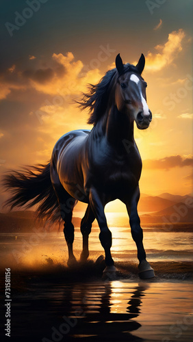 horse at beach sunset
