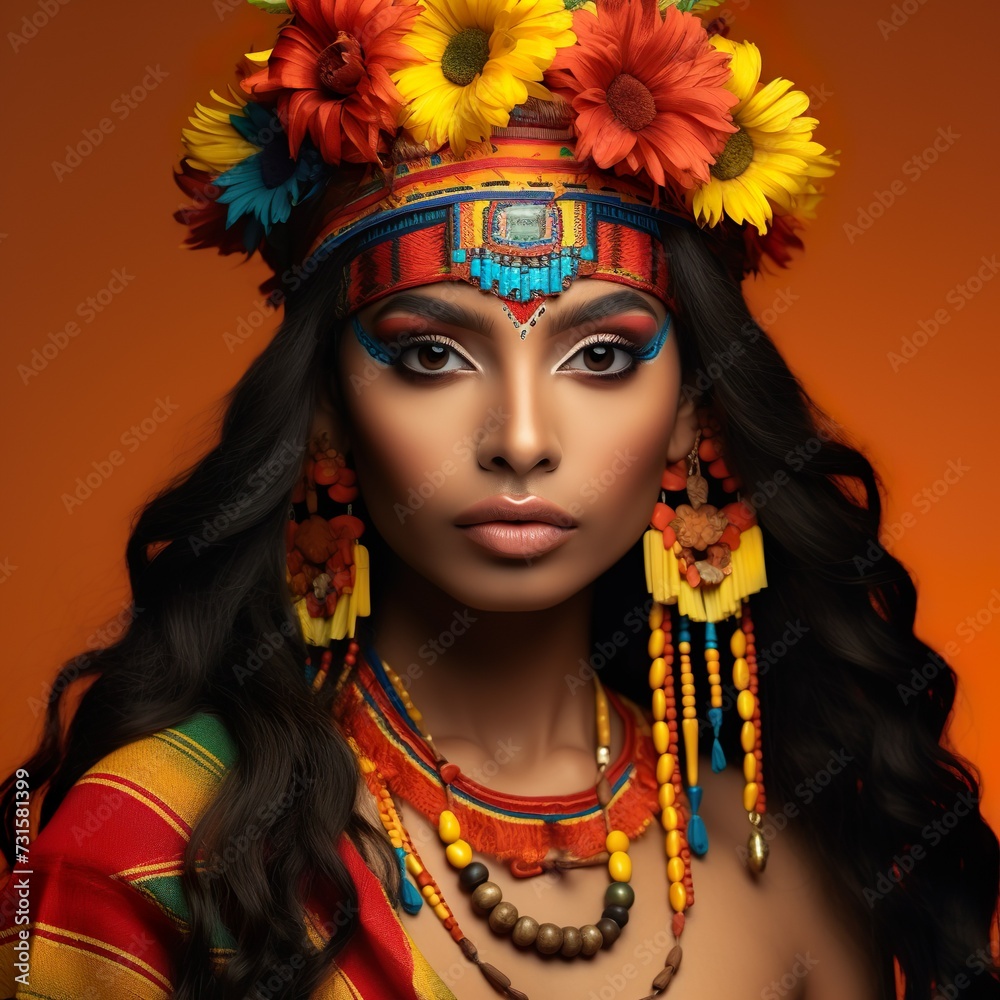 Beautiful female in traditional costume for festival of carnival